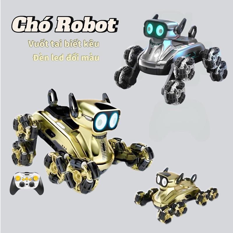 Chó robot Dog 8 bánh điều khiển từ xa , chạy đa hướng xoay 360 độ drift , cảm biến tai biết kêu , có nhạc , pin sạc Toy Đồ Chơi