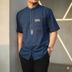 STUFEYSTORE Baju kemeja koko pria Lengan pendek Kemko Dewasa Motif Polos Katun Toyobo Abu Hitam Putih Coksu