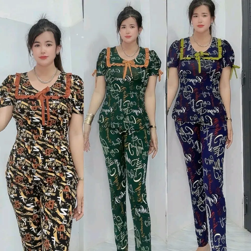 Đồ Bộ Thun Mặc Nhà Tâm Đan, Quần Dài Ôm, Chất Thun ATI Co Giãn, Size 48-85kg