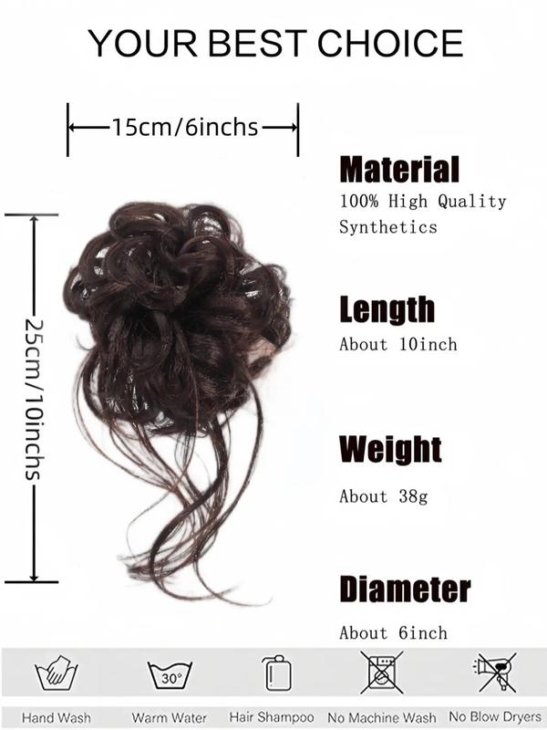 10 Inch Natural Black Short Curly Fluffy Hair Bun Extension for Women, Easy Grasping Clip Curly Synthetic Hairpiece for Daily Use Party, Wigs 6