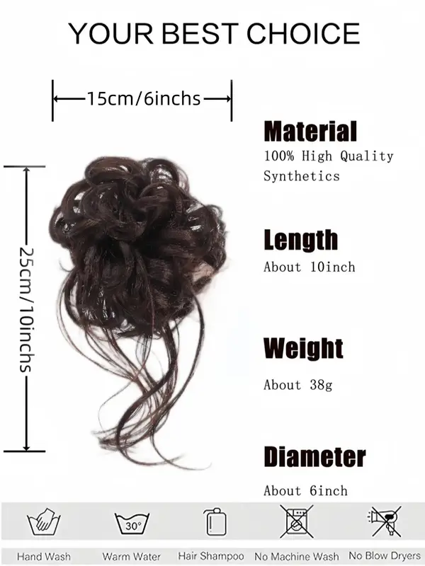 10 Inch Natural Black Short Curly Fluffy Hair Bun Extension for Women, Easy Grasping Clip Curly Synthetic Hairpiece for Daily Use Party, Wavy Wigs 5