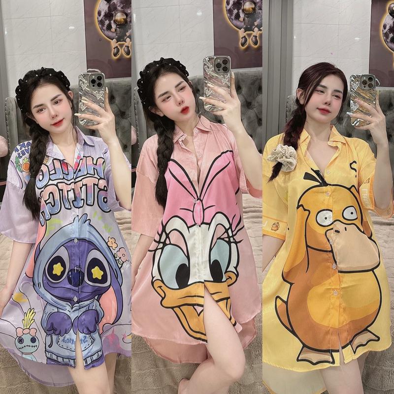 Đầm lụa xước mềm mịn thiết kế mới dể thương , đồ bộ nữ mặc nhà thoải mái , pijama nữ lụa mịn mát , size dưới 60kg , đầm ngủ lụa , váy ngủ , đầm sơ mi , váy ngủ sơ mi