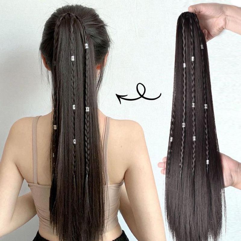 Tóc Giả Nữ, Tóc Nối Đuôi Ngựa Giả, Phong Cách Dân Tộc, thắt bím Tóc Xoắn Thẳng, Kiểu Kẹp, Thích Hợp Cho Bé Gái Hip Hop, Kiểu Tóc Thời Trang