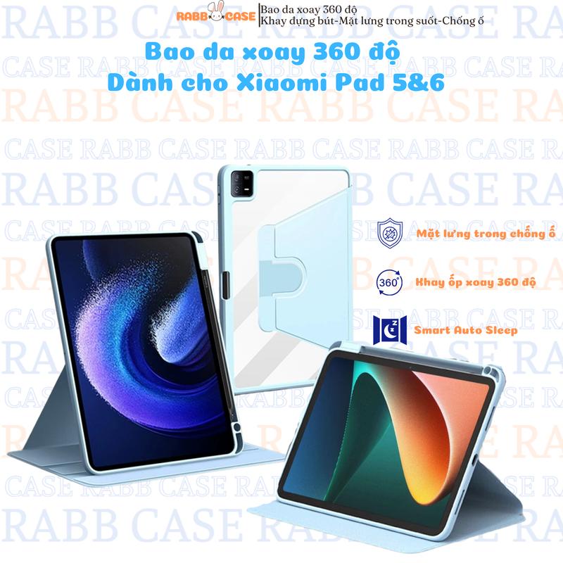 Bao da cho Xiaomi Pad 5/6/Pro xoay 360 độ, mặt lưng trong suốt, có khay đựng bút, đóng mở bật tắt màn hình thông minh, Phụ Kiện Ốp cho Xiaomi Pad Titan