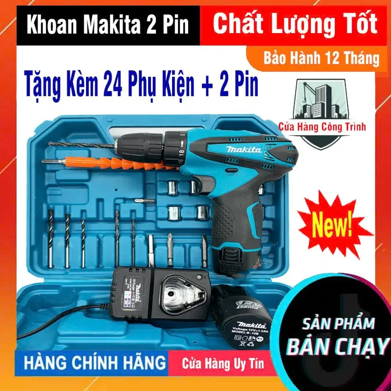 [TẶNG BỘ 24 CHI TIẾT] Máy khoan PIN cầm tay MAKITA 12v - Máy khoan pin - Máy khoan mini - Khoan sắt, khoan gỗ, bắt vít - Có 2 Phân Loại 0