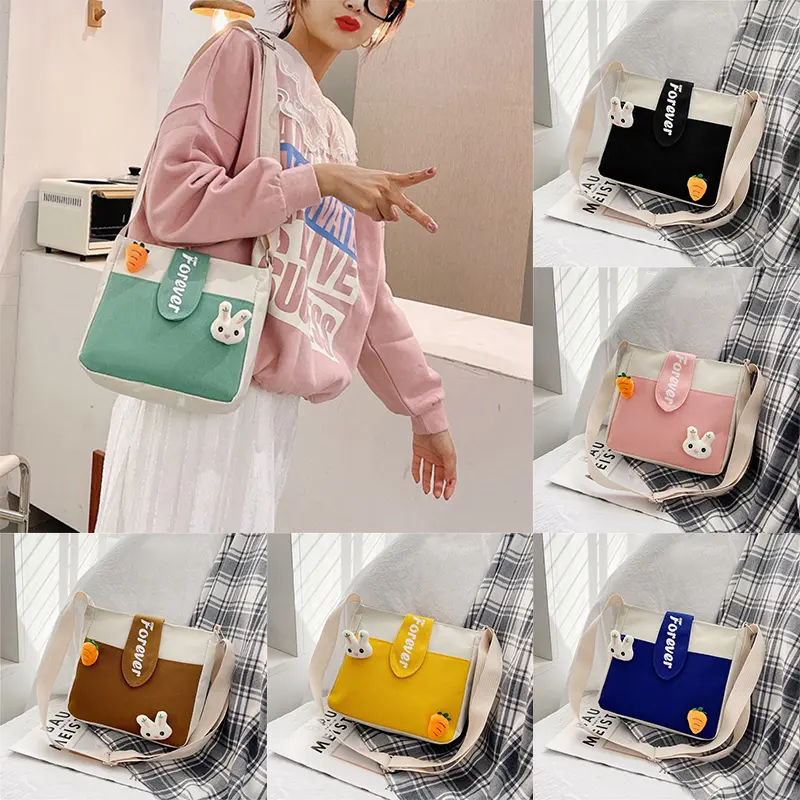 Túi Vải Bố, Túi Đeo Vai Nữ, Túi Đeo Chéo, Túi Vuông Nhỏ Thiết Kế Dễ Thương, Thích Hợp Cho Bé Gái 8