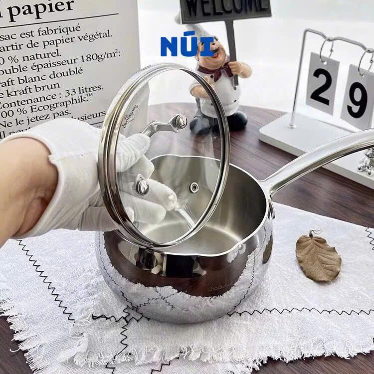 Quánh sữa inox Chockmen size 12, 14cm có nắp kính - Nấu cháo, quấy bột, nấu xốt
