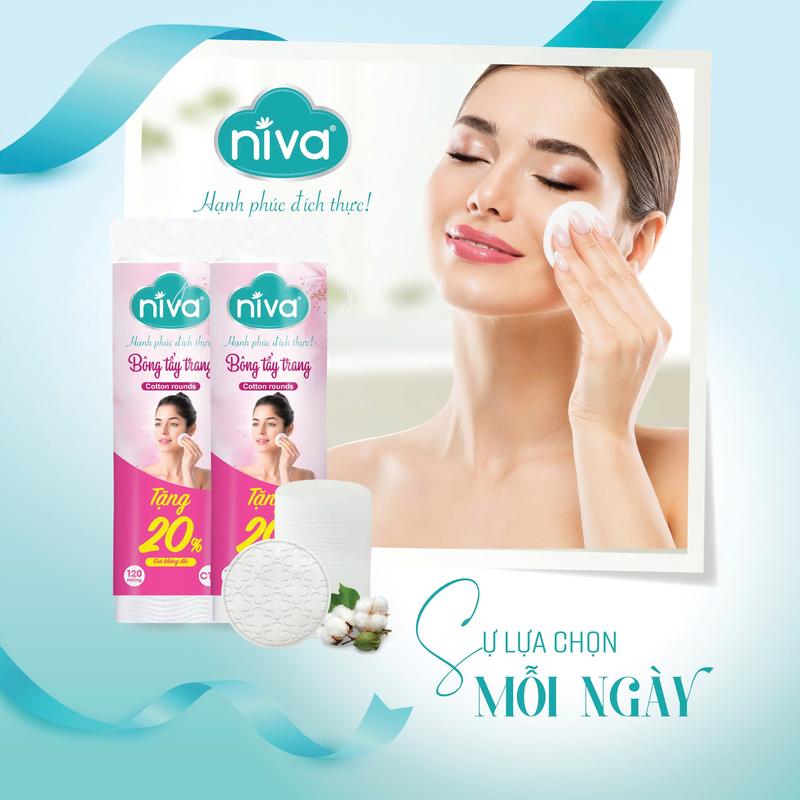 Bông Tẩy Trang Tròn Niva Cao Cấp CT3 Gói 120 Miếng Bông Tự Nhiên Mềm Mại Tẩy Trang Dưỡng Da 2 Trong 1 1