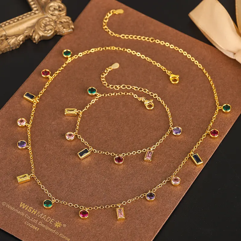 TopKiss Unique European and American Style Gemstone Necklace Pendants Set, Handcrafted Glass Stone Bracelet & Necklace Combo for Women