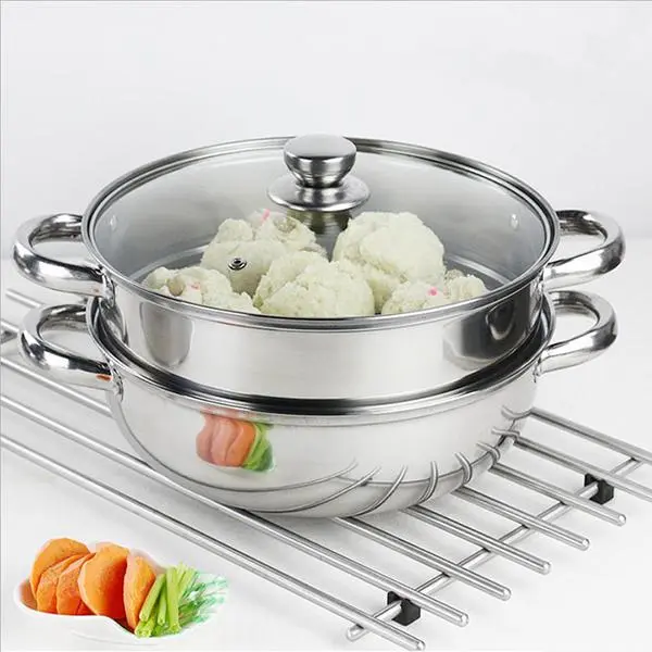 Nồi xửng hấp inox 28cm - nồi hấp đa năng 2 tầng cao cấp nắp kính