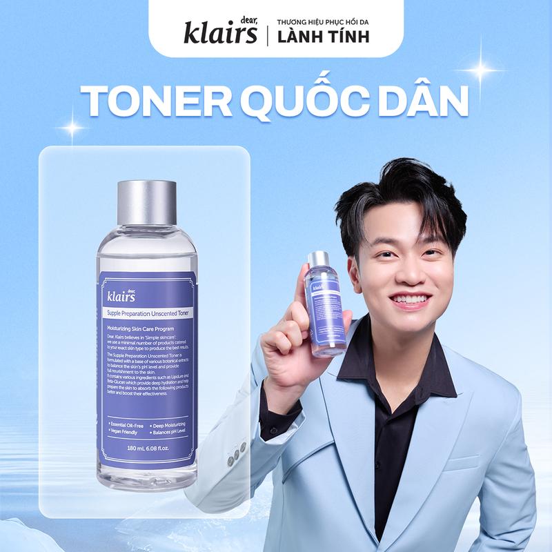 [M]Nước hoa hồng hỗ trợ cấp ẩm Dear, Klairs supple preparation unscented toner 180mL - dòng không mùi
