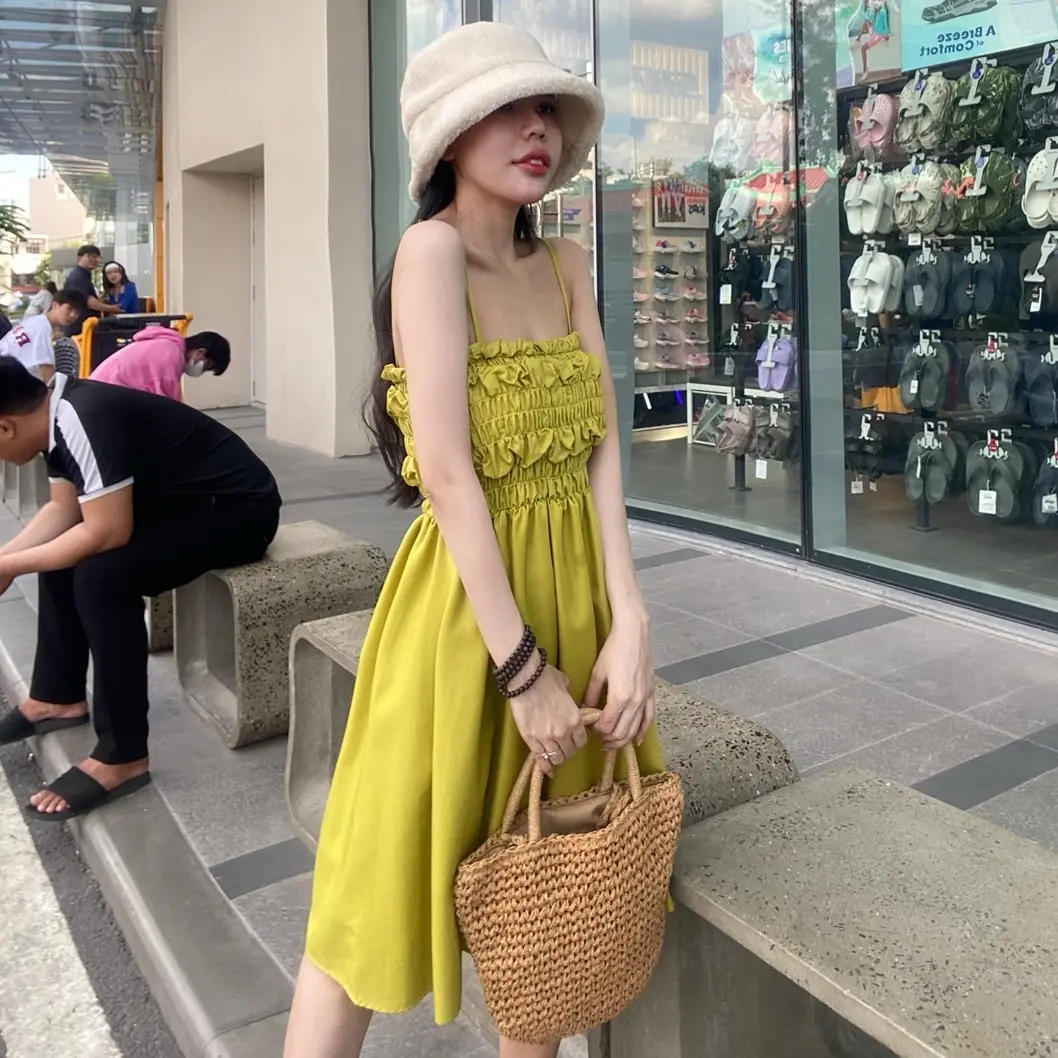 [SALE MẠNH] Đầm nhún 2 dây nhẹ nhàng dáng ngắn