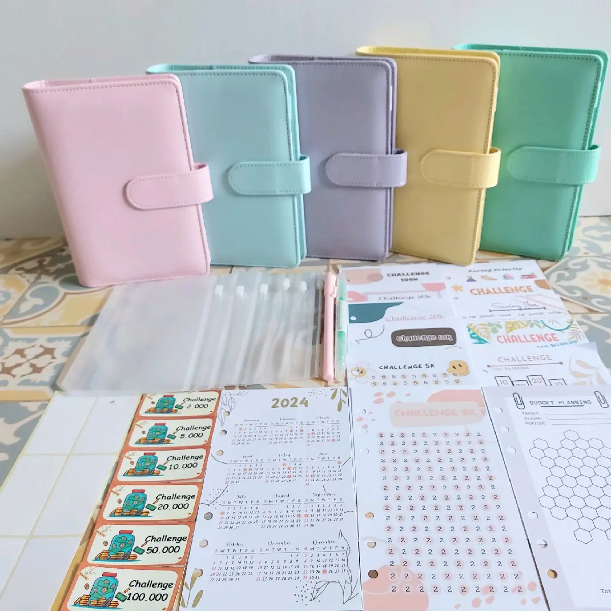 [10Pcs zipper bag] Binder Keuangan Kulit PU A6