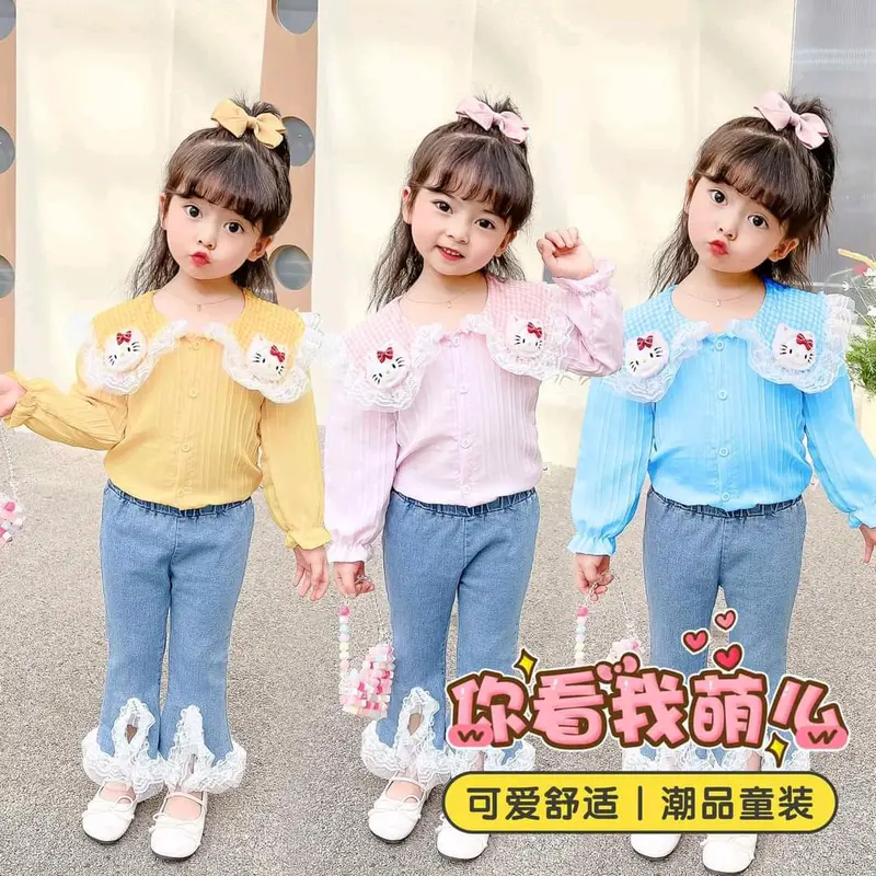 Setelan kemeja hellokitty anak est usia 3-5 tahun Katun Lengan panjang 0