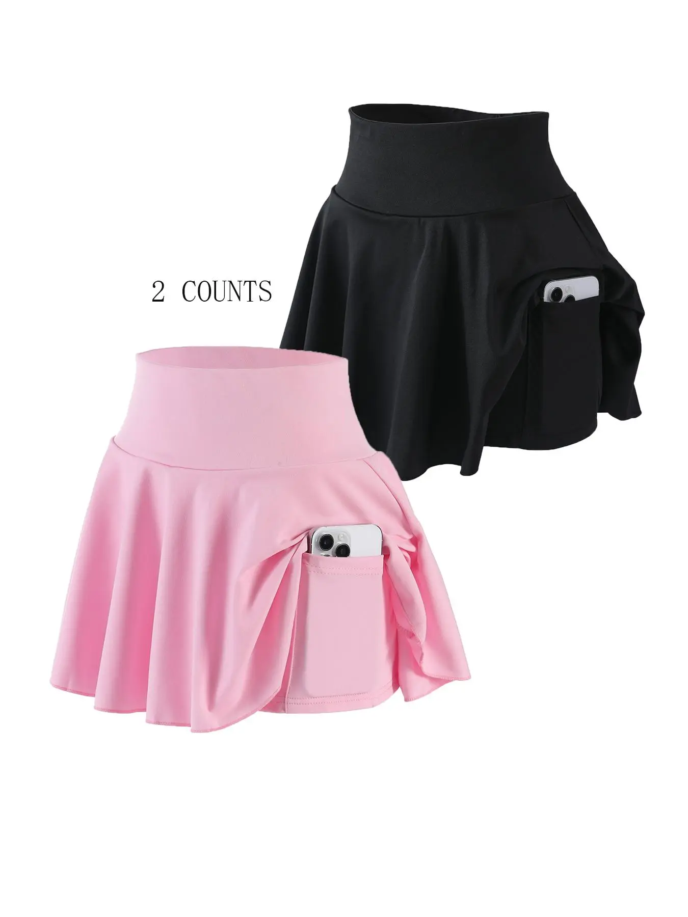 【Plus Size】Solid Color Sports Skort, Casual Comfy Breathable Pocket Design Skort for Outdoor Golf Tennis, Women's Sport & Outdoor Clothing for All Seasons, Athletic Dance Skirt, Activewear