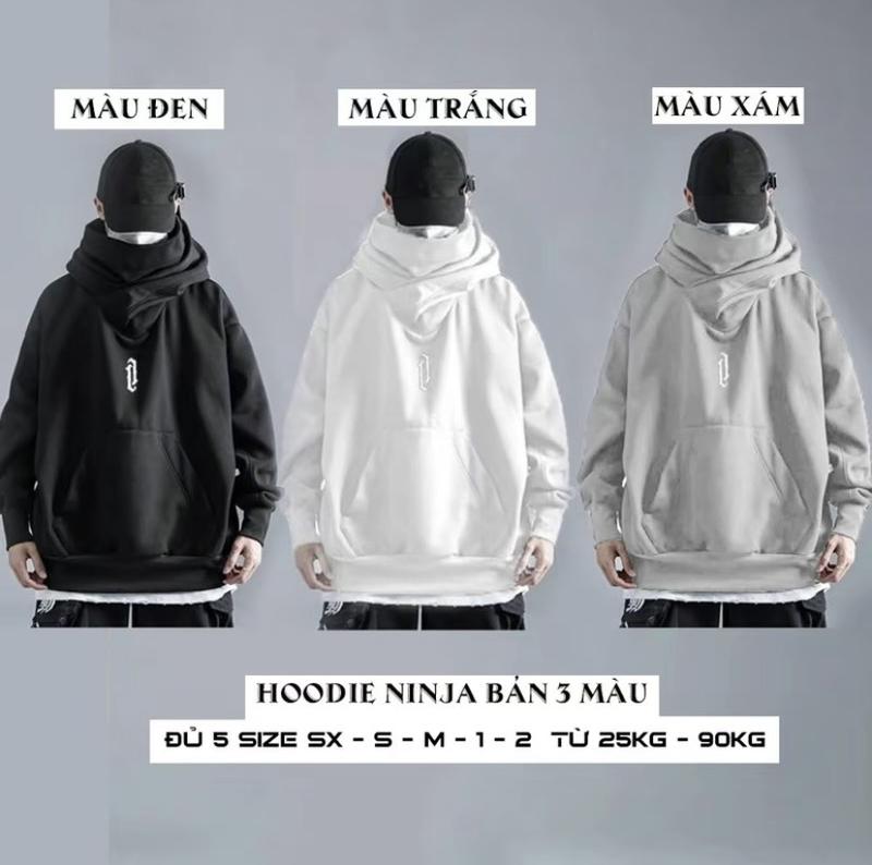  Áo hoodie Ninja nam họa tiết thêu nổi chất liệu nỉ bông dày dặn mũ 2 lớp - Nhung Loang Ong Menswear Dài Tay Đen 