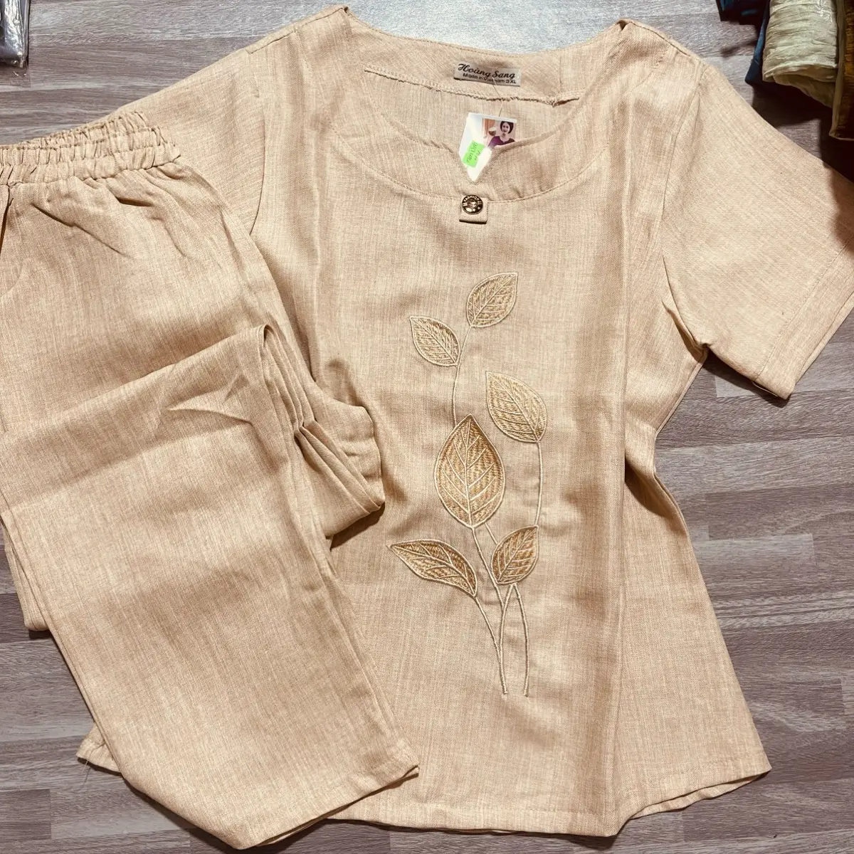 Bộ trung niên chất đũi vân mây + mẫu cành lá thiêu đẹp đẹp - Jacket, Áo, Nữ
