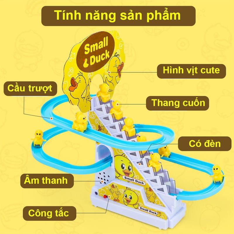 Đồ Chơi Cầu Trượt Vịt Vàng Leo Cầu Thang Có Nhạc Và Đèn Cho Bé Yêu Tặng Kèm Pin Voi Kem 3