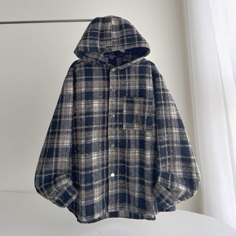 { Có Bigsize AN 01 } Áo Sơ Mi Khoác Ngoài Flannel Caro Nam Và Nữ Tay Dài Caro Có Nón Form Rộng Chất Vải Dạ Kẻ Sọc Dày dặn Thoáng Mát Unisex Menswear Shirt áo chống nắng camlpro áo  khoác áo  khoác sominam dep áo  bomber