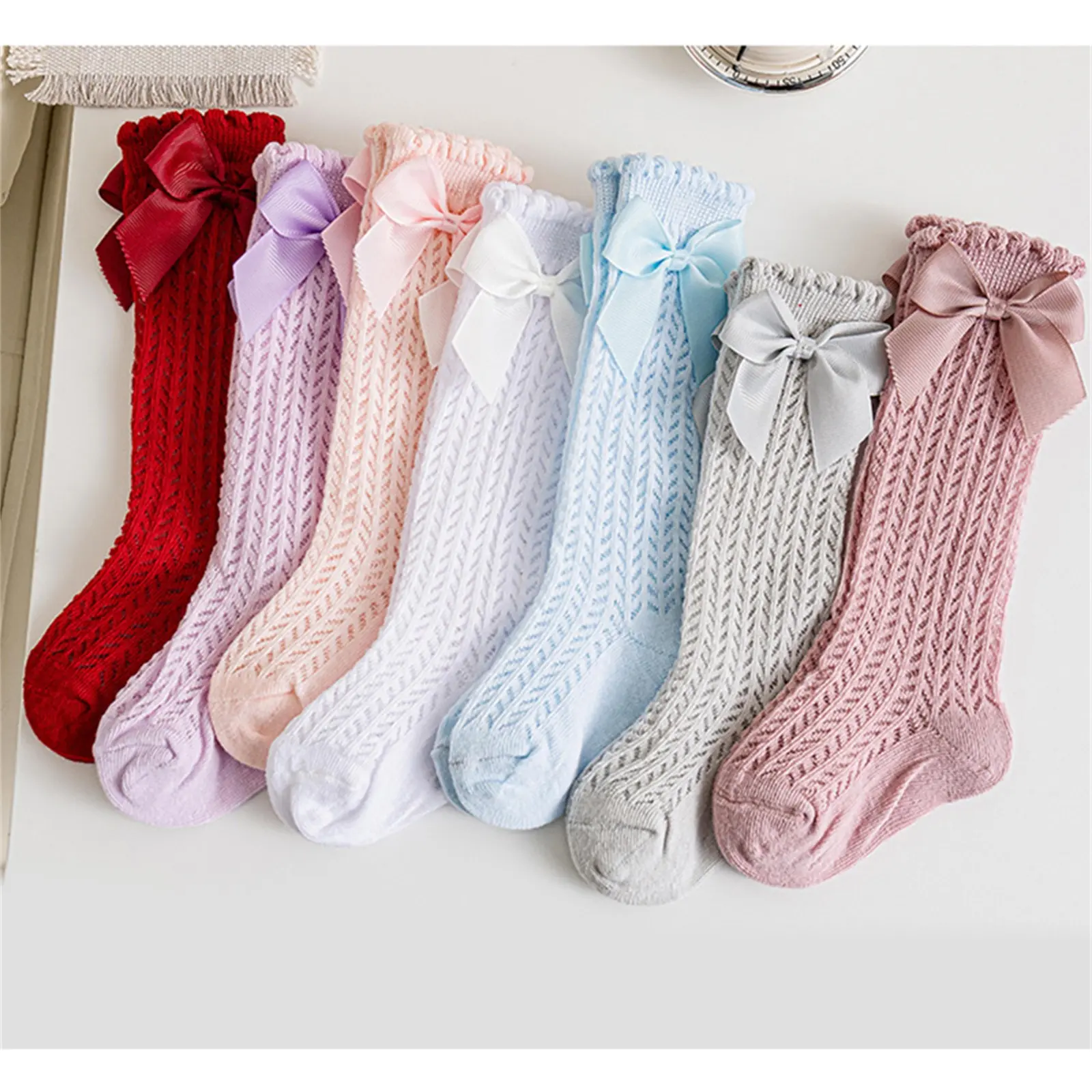 Girl’s Bow Socks, Sweet Fine Mesh Soft Elastic Lightweight Infant Socks Kids Socks for Casual Daily