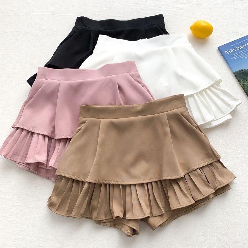 Chân váy dập ly tầng siu đáng yêu Nữ Women Voi Voan Sen Màu Hồng