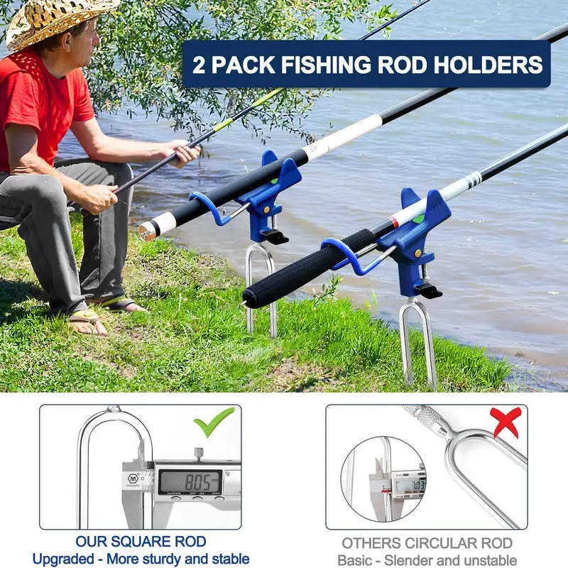 Fishing Rod Holder, 2 Counts 360 Degree Adjustable Fishing Rod Holder, Ground Fishing Rod Holder, Fishing Rod Rack Stand, Fishing Pole Holder, Outdoor Fishing Accessories 5