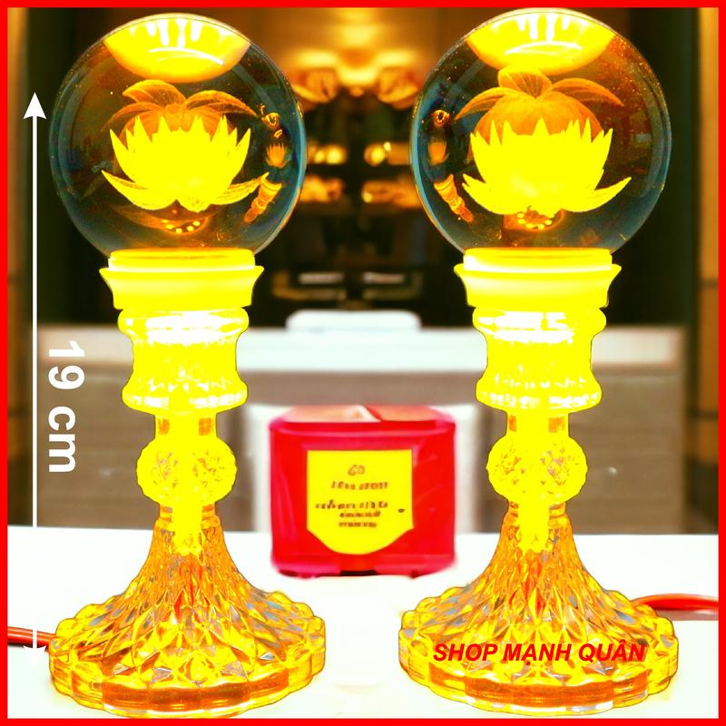 ( Hàng loại 1 ) 1 Bộ 2 đèn thờ chất liệu thủy tinh pha lê đèn thờ phật đèn thờ quan âm đèn thờ hoa sen đèn thờ  thần tài thổ địa