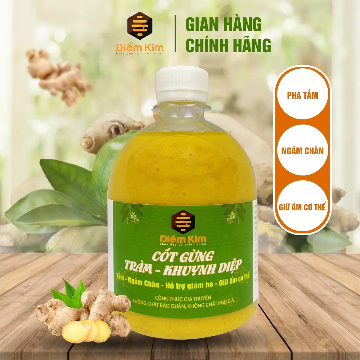 Cốt Gừng Tràm Khuynh Diệp Điềm Kim 500Ml - Pha Tắm, Ngâm Chân, Giữ Ấm