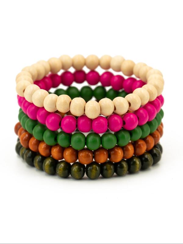 5pcs/set Simple Wooden Beaded Bracelet, Casual All-match Trendy Bracelet Jewelry for Daily Wear, Casual Fashion Bracelets for Men & Women, Gifts for Wife 7