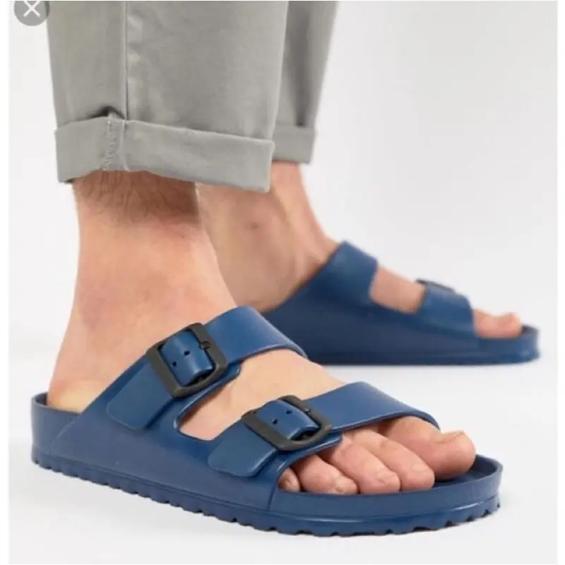 Sandal Pria 2 Strap Kasual Kekinian Dalam Ruangan Luar Ruangan Sendal Open Toe Karet Empuk Modis 3