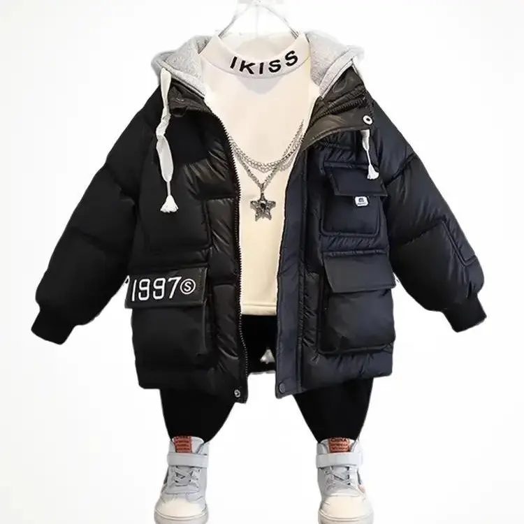[ Bé Mập Kids ] Áo phao QCCC dáng dài lót nỉ lông mềm mịn siêu ấm cho bé trai size 20-45 kg