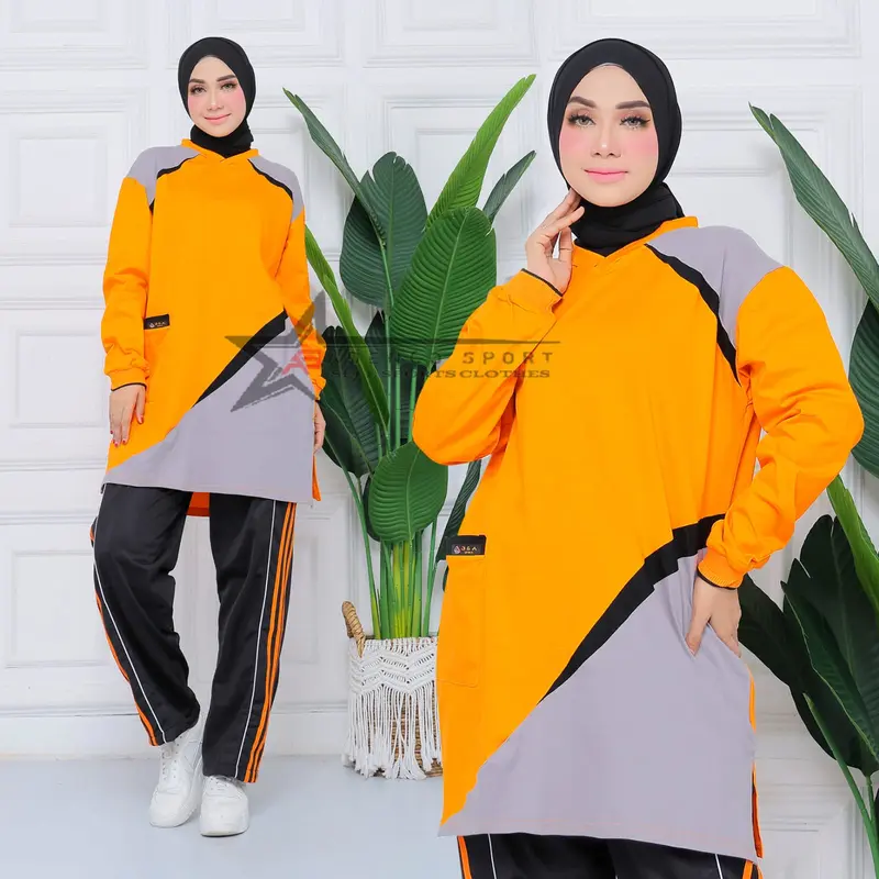 Baju Olahraga Senam Tunik Muslimah / Setelan Baju Olahraga Senam Wanitaah / Seragam Olahraga Senam Terbaru Celana Panjang Muslim Atasan Hitam Sport 3