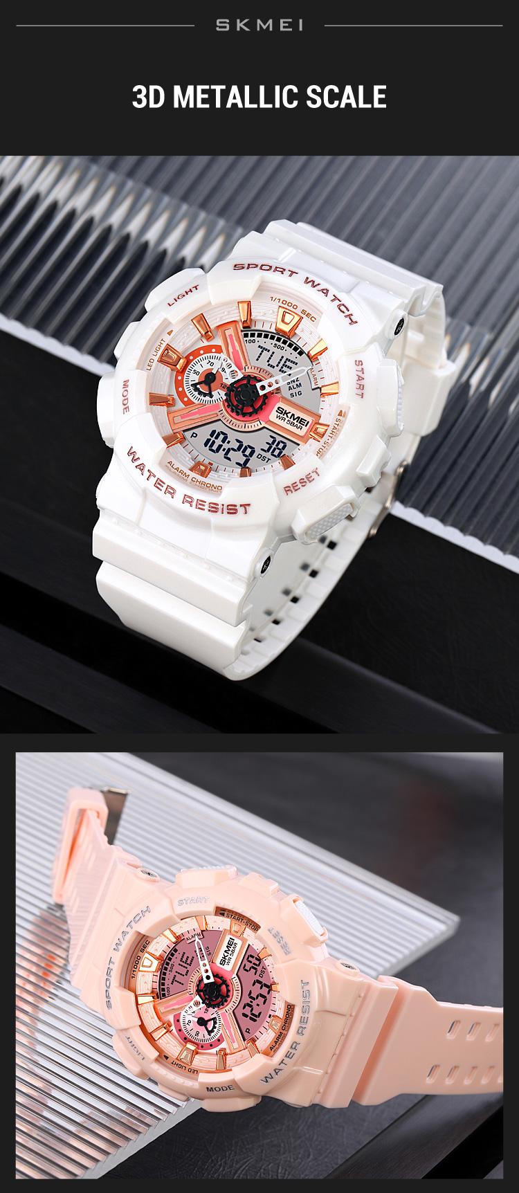 Product Introduction of SKMEI Men Sport Watch Fashion LED PU Waterproof Long Use Digital Watch Elegant Texture Alarm Clock Timing Wrist Watch for Women Man 34 19