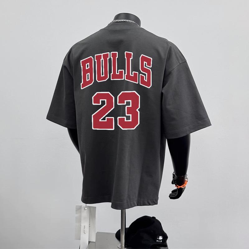 Áo Thi Đấu Bóng Rổ 100% Cotton Thiết Kế Jordan Số 23 BULLS Màu Xám Đậm Áo Thun ngắn Tay Áo Áo Cổ Thuyền Dành Cho Nam Và Nữ Unisex
