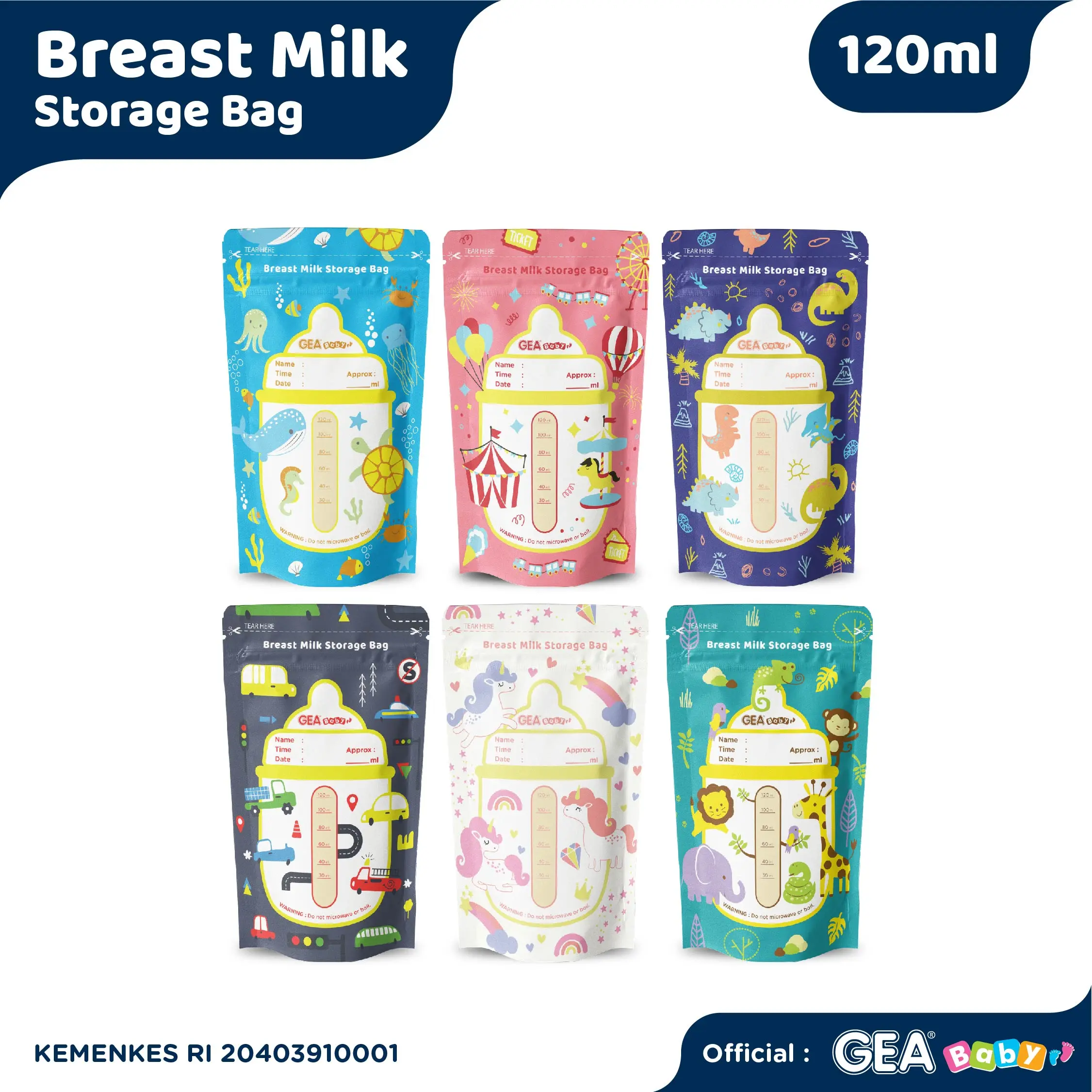 GEA Baby premium breast milk storage bag / Kantong Asi 120ml Pouch Pattern Edition Penyimpanan