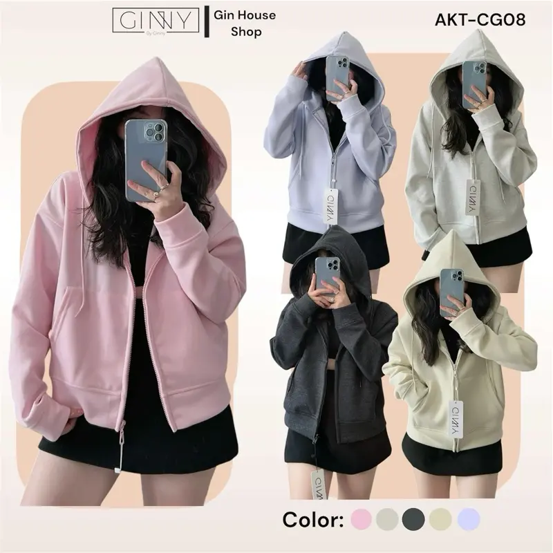 Áo Khoác Thun Nữ Tage CG08 Hoodie Zip Form Dễ Thương Màu Sắc Pastel Thoáng Mát Dễ Phối Đồ Đi Học Đi Làm Đi Chơi Chất Liệu Cotton Lạnh Mát Mềm Top Jacket Nữ Women