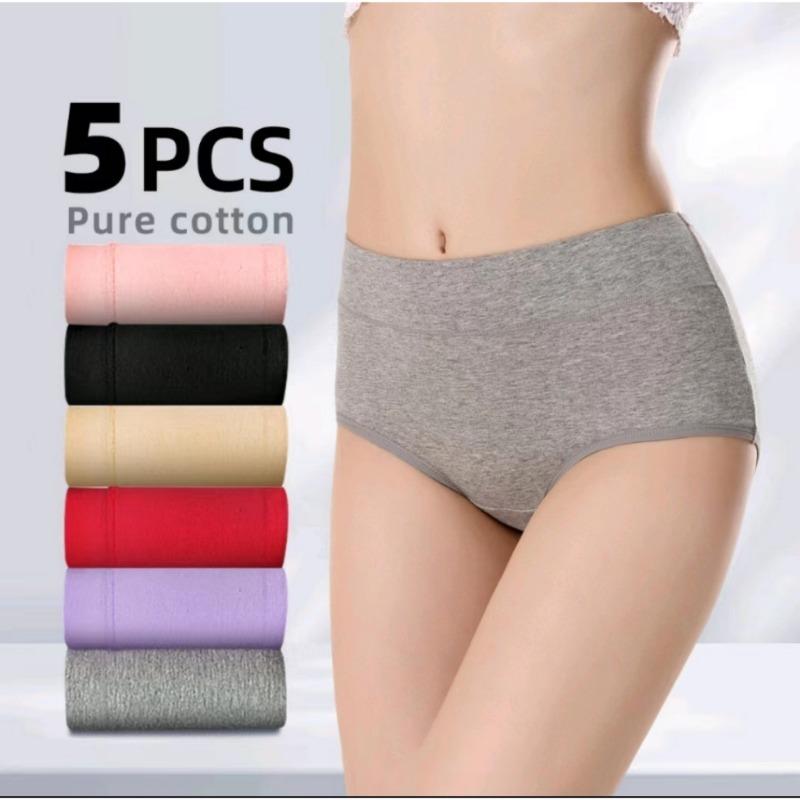 Product Introduction of 5Pcs Pure Cotton Panty Mid Waist Plain Elastic Design Underwear Set Panties for Women 18