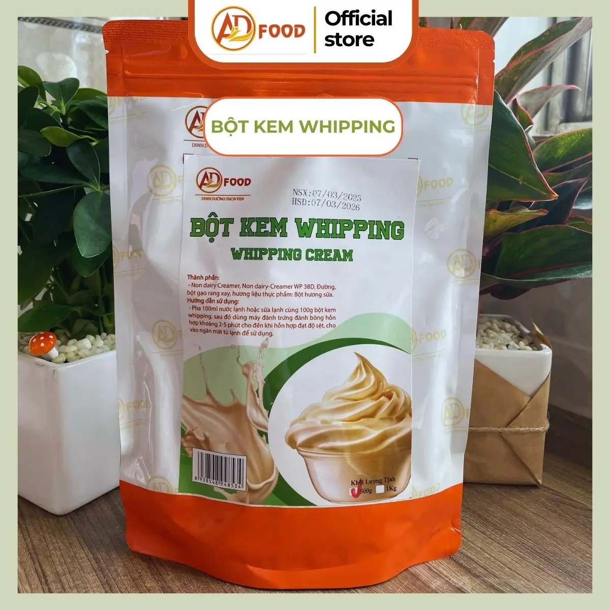 500g Bột kem whipping cream ADFOOD - chuyên dùng trong làm bánh và pha chế đồ uống, tạo lớp kem mềm mịn, đẹp mắt,  bánh ngọt và pudding, sử dụng bột kem để làm ngọt, trang trí nhiều món ăn tráng miệng