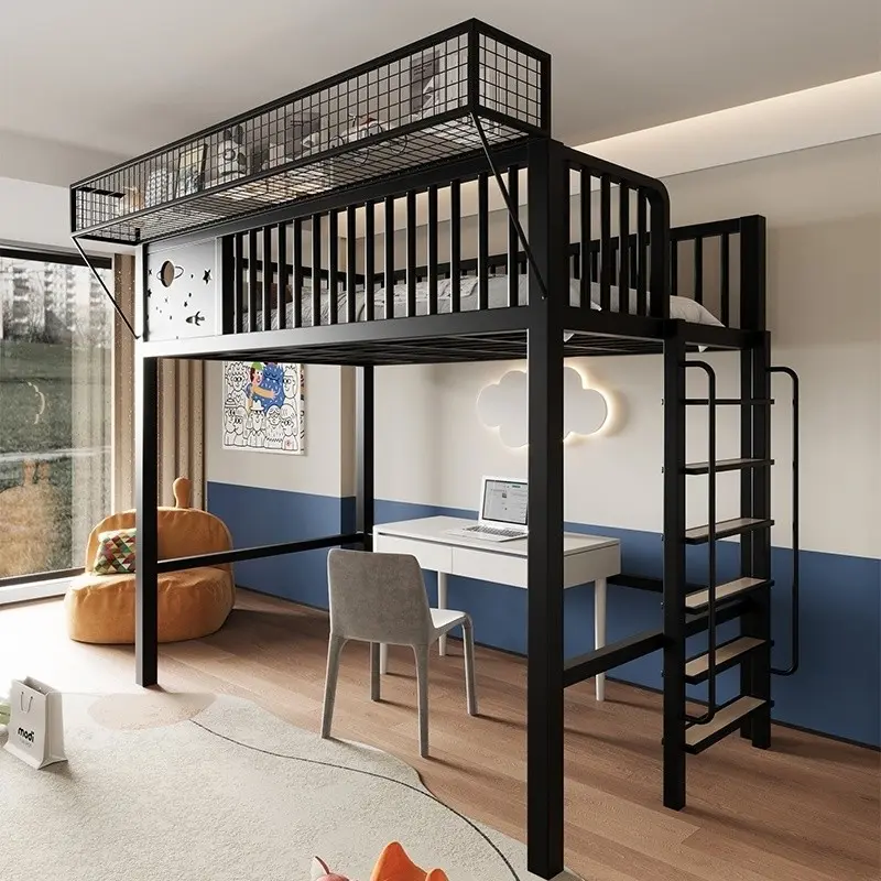 {SG Sales} Double Decker Bed Frame Double Bed Loft Bed Iron Bedroom Two-Story Upper Duplex Second Floor Bed Table Height-Adjustable Bed Attic Bed Shelf Durable Steel