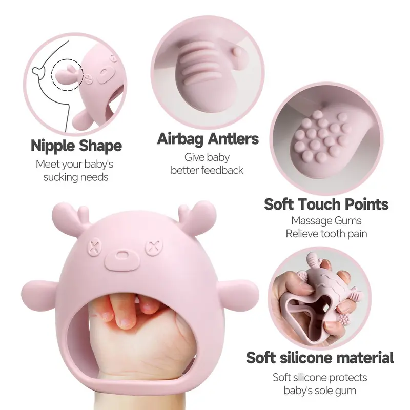 Cute Deer Design Teething Toy, 1pc Soft Silicone Teether for Babies, Easy To Hold Shape & Soft Material Teething Relief Toy 3