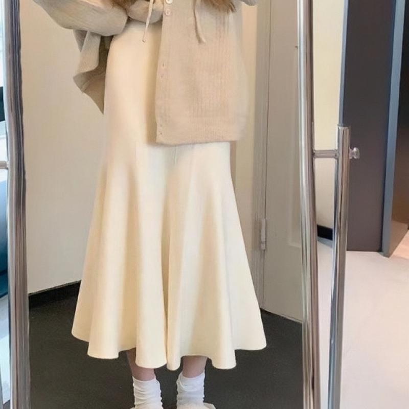 Chân váy len đuôi cá hàng qc dày đẹp L1 dài 85cm Nữ Women
