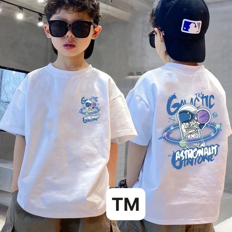 Áo thun bé trai phom rộng size từ 18kg đến 55kg in hình phi hành gia 2