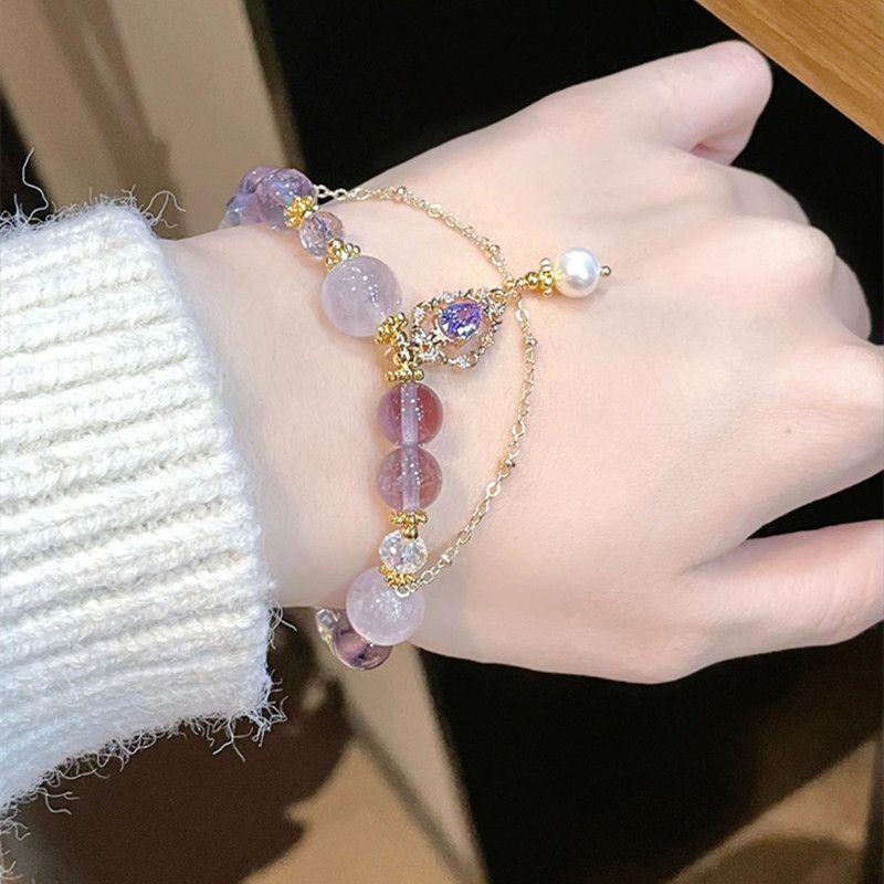 Product Introduction of New purple crystal bracelet color collision light luxury niche delicate feeling fairy hand chain best friend gift wisteria flower hand chain 4