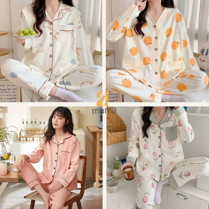 Bộ Pijama mặc bầu và sau sinh 2mama có thiết kế cho con bú chất cotton siêu mềm mát đủ size cao cấp