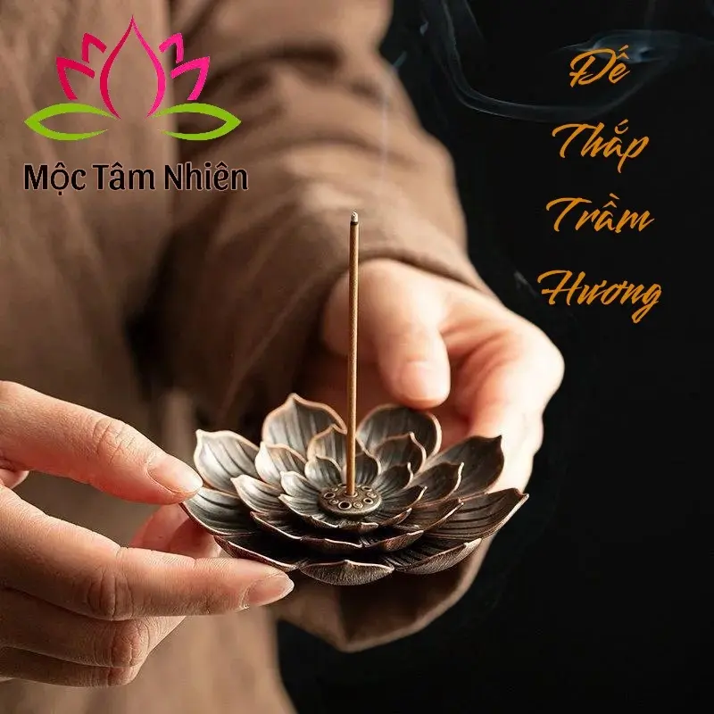 Đế Cắm Nganh Trầm Hương Không Tăm, Nụ Trầm Hương.  Hình Hoa Sen Chất Liệu Hợp Kim Đồng. 2 Tầng và 3 Tầng có Thể Tách rời Dầu Thơm Phòng lư đốt 0