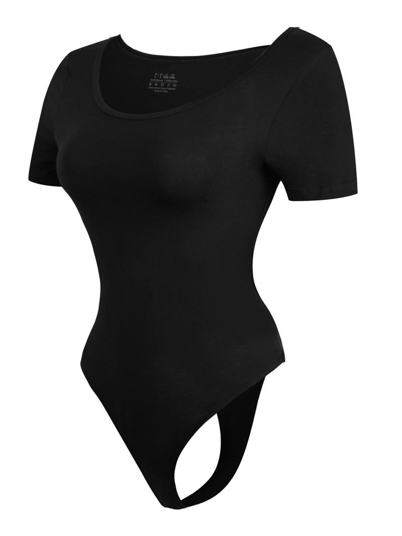 Product Introduction of Women's Solid   Bodysuit, Casual Comfy Short Sleeve Bodysuit for Summer, Ladies Clothes for Daily Wear 3