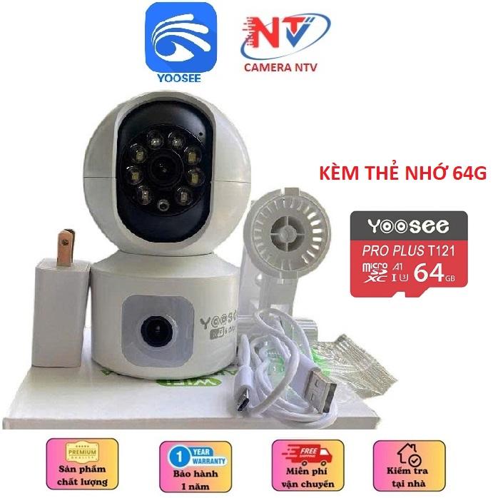 (COMBO CAM THẺ 64G) Camera Wifi Yoosee 2 Mắt trong nhà nâng cấp kèm thẻ nhớ 64G - 2 mắt Xem 2 Màn Hình Cùng Lúc - Xoay 360 Độ - Xem Đêm Có Màu - Hỗ Trợ Đàm Thoại 2 Chiều camera yoosee