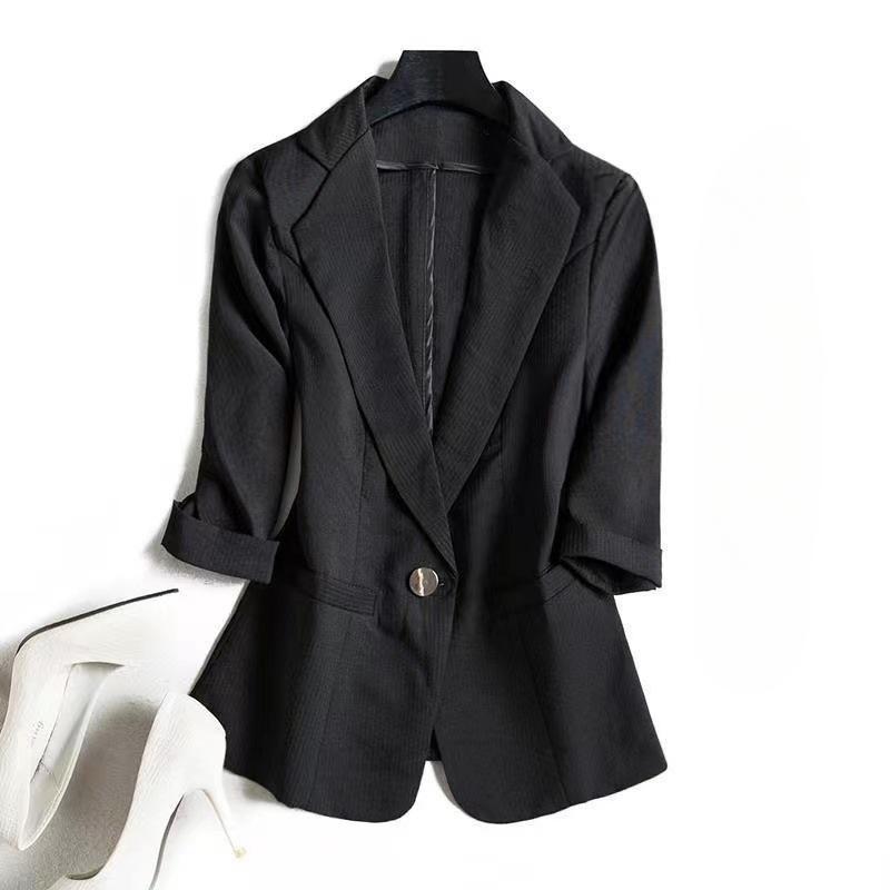 Áo Khoác Blazer Nữ, Kẻ Sọc, Dáng Ôm, Tay Áo Ba Phần Tư, S-3XL, Thích Hợp Cho Mùa Xuân, Mùa Hè Và Mùa Thu, Thời Trang, Thường Ngày, Thanh Lịch, Bộ Đồ Công Sở, Có Màu Đen, Trắng, Hồng Và Xanh Lá Cây 5