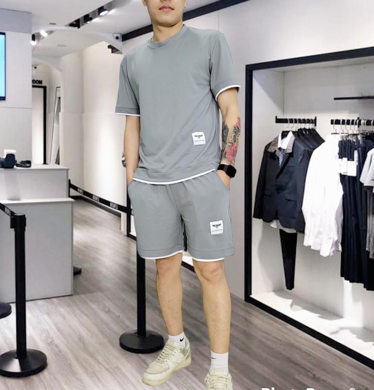 Bộ quần áo cộc thể thao phối viền vải Cotton gai mềm mịn co giãn tốt phong cách trẻ trung from xuông rộng rãi thoải mái Sport Nam