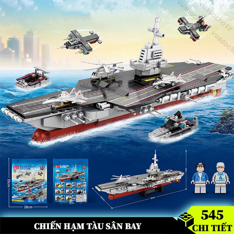 [ 545 Chi Tiết ] Đồ chơi lắp ráp mô hình Toy chiến hạm tàu sân bay, tặng kèm nhân vật dạng túi, phù hợp làm quà tặng cho bé